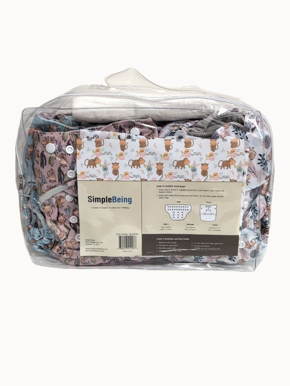 NWT Simple Being Reusable Cloth Diapers 6 Pack Pocket Adjustable Size Waterproof
